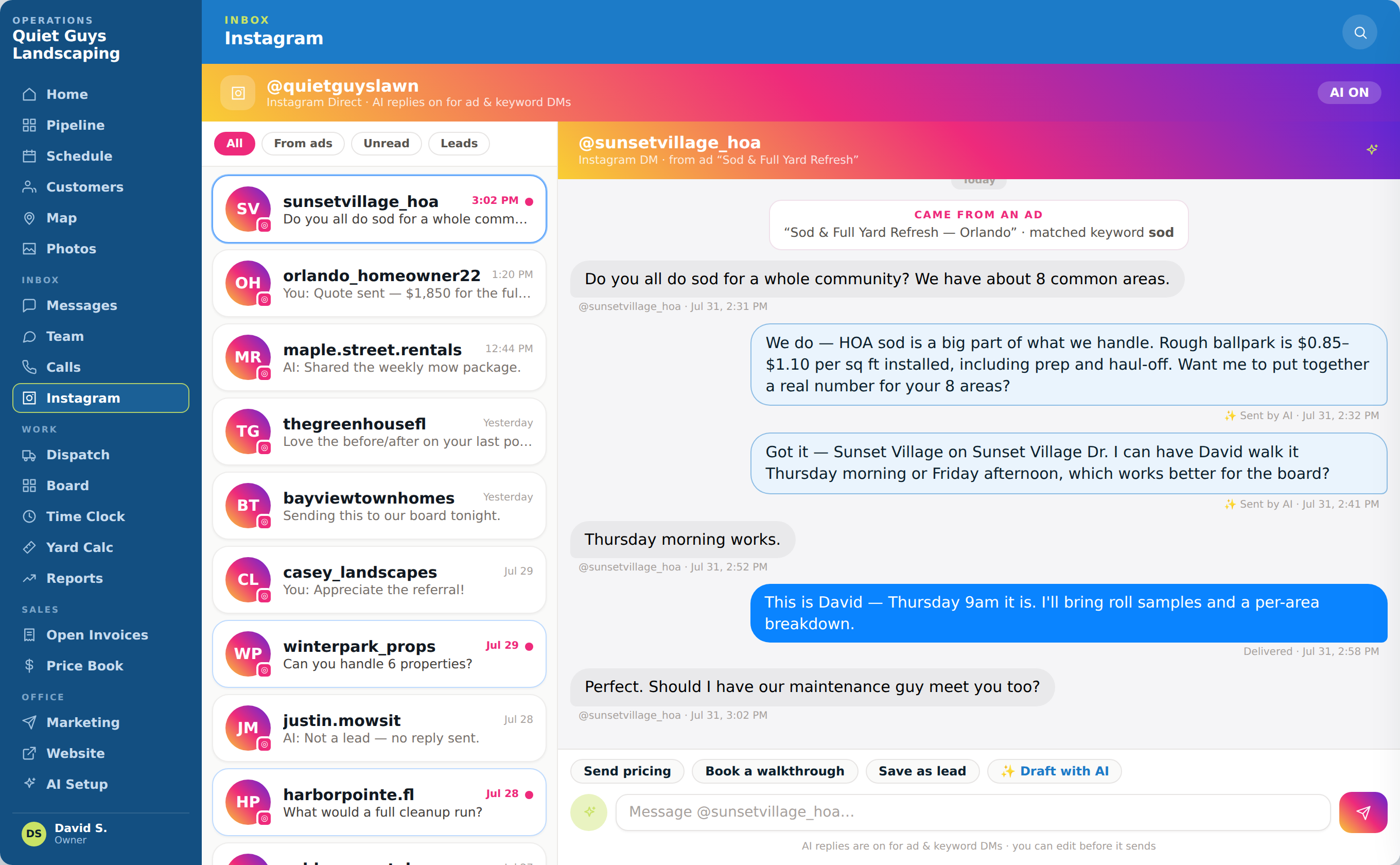 Opsly Instagram inbox and direct messages
